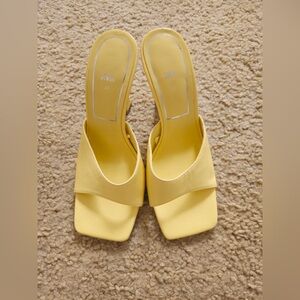 Zara Buttercup Yellow Square-Toe Mule Heels